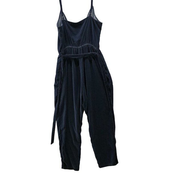 Gap Velvet Cami Jumpsuit Womens L Dark Blue Navy Tapered Relaxed Tie Waist - Picture 2 of 8